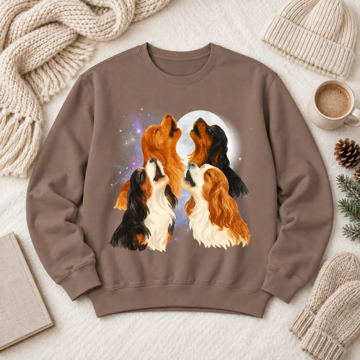 Cavalier Howling at the Moon Unisex Sweatshirt Espresso