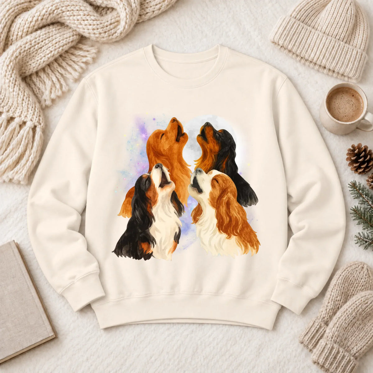 Cavalier Howling at the Moon Unisex Sweatshirt Ivory