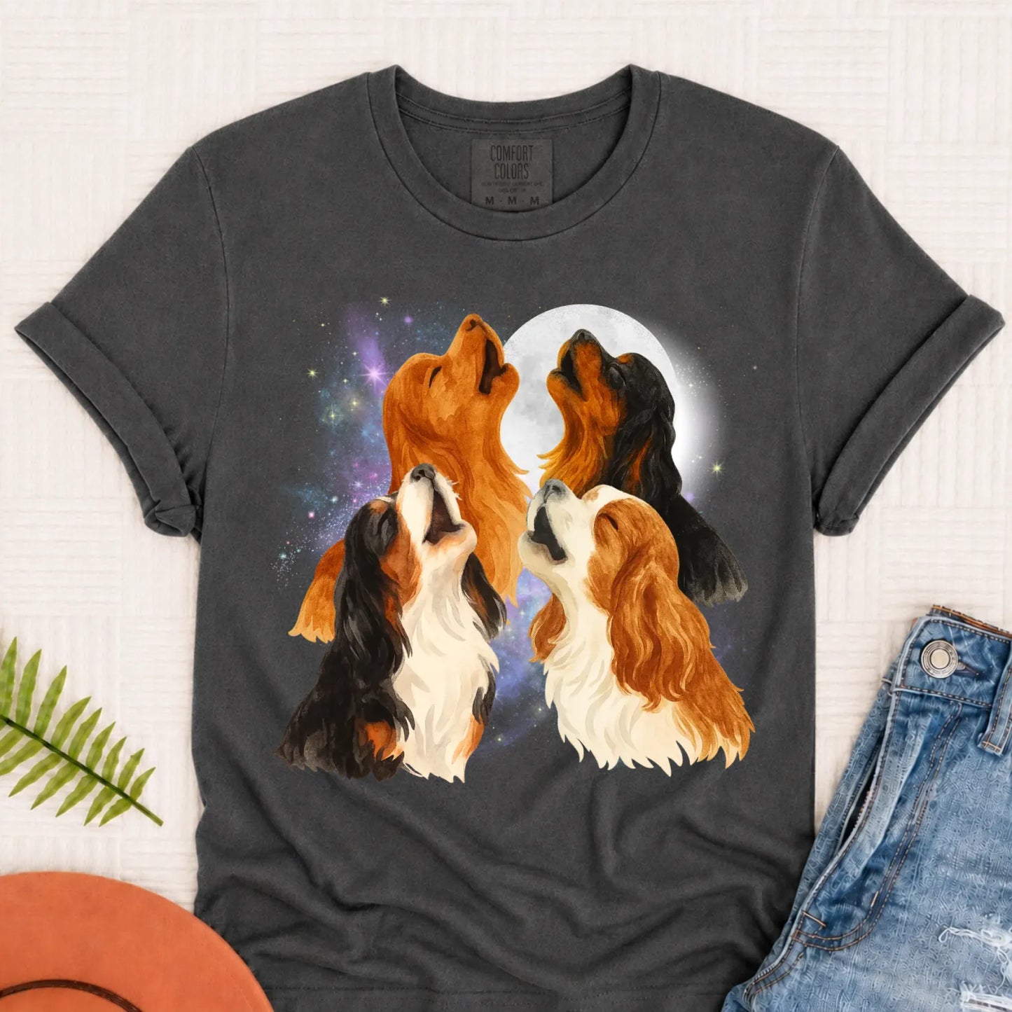 Cavalier Howling at the Moon Unisex TShirt Pepper