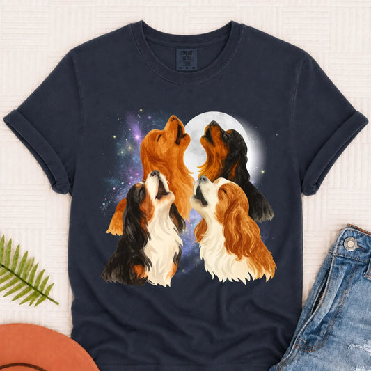 Cavalier Howling at the Moon Unisex TShirt Navy