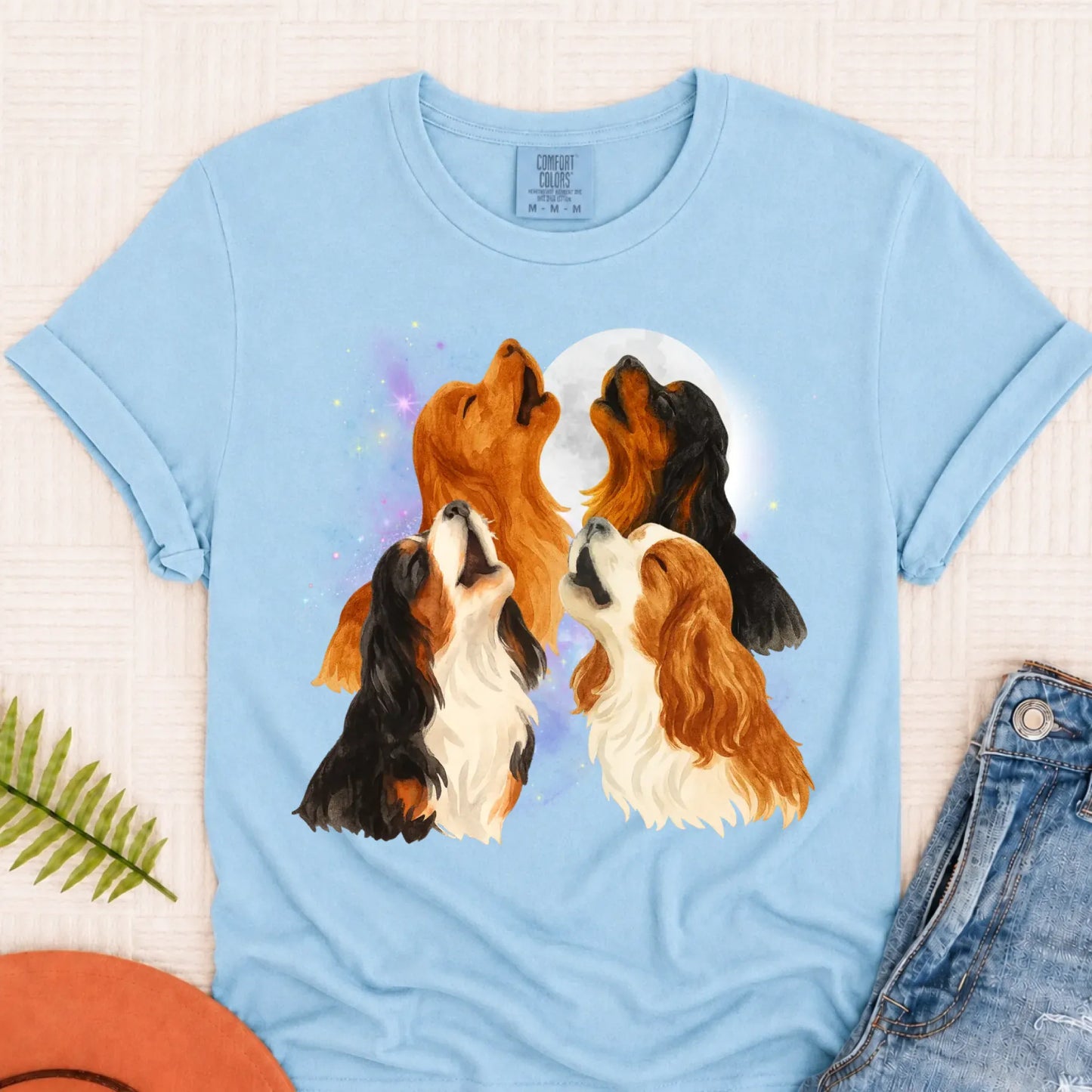 Cavalier Howling at the Moon Unisex TShirt Chambray