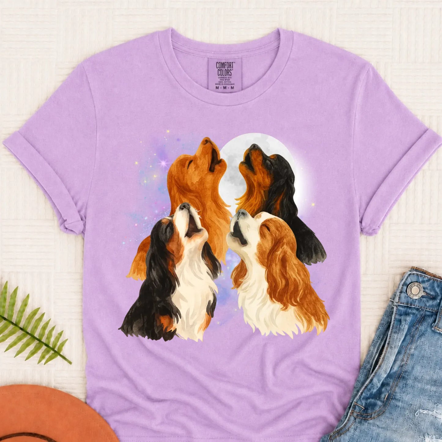 Cavalier Howling at the Moon Unisex TShirt Orchid
