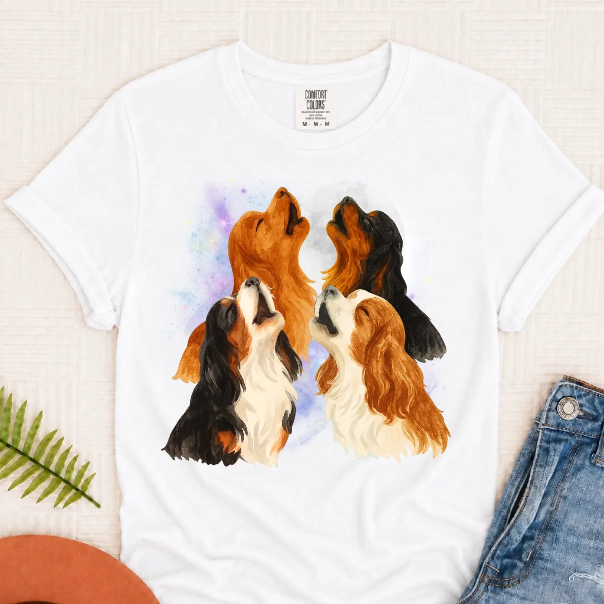 Cavalier Howling at the Moon Unisex TShirt White