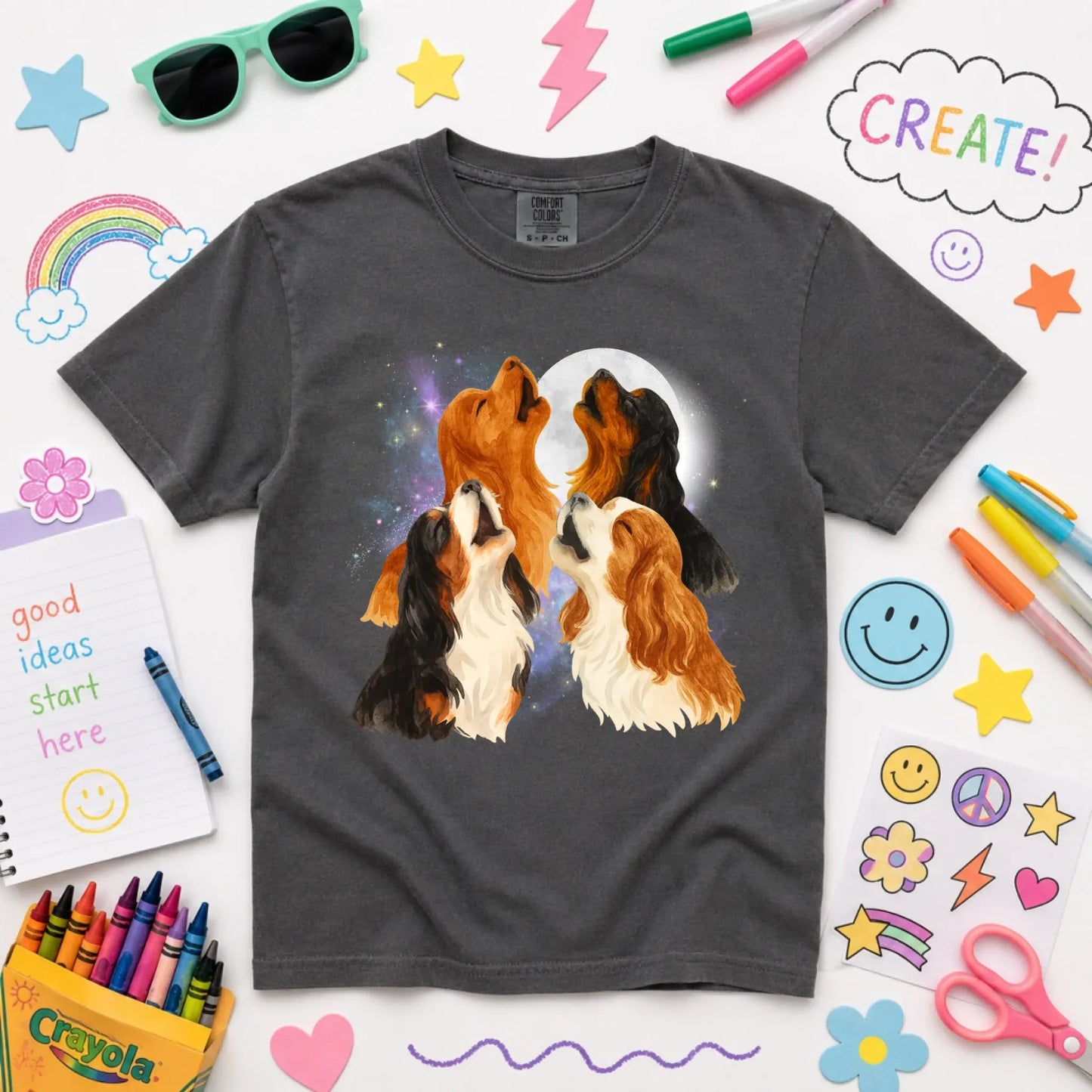 Cavalier Howling at the Moon Unisex YOUTH TShirt Pepper