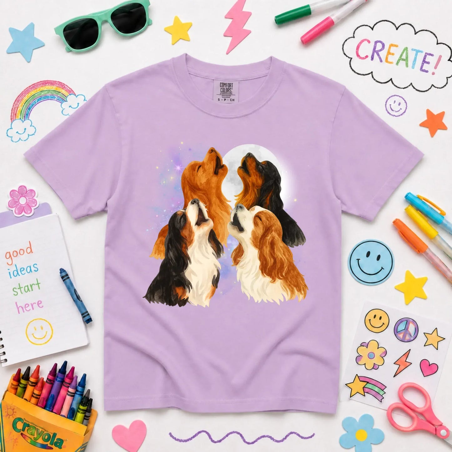 Cavalier Howling at the Moon Unisex YOUTH TShirt Orchid