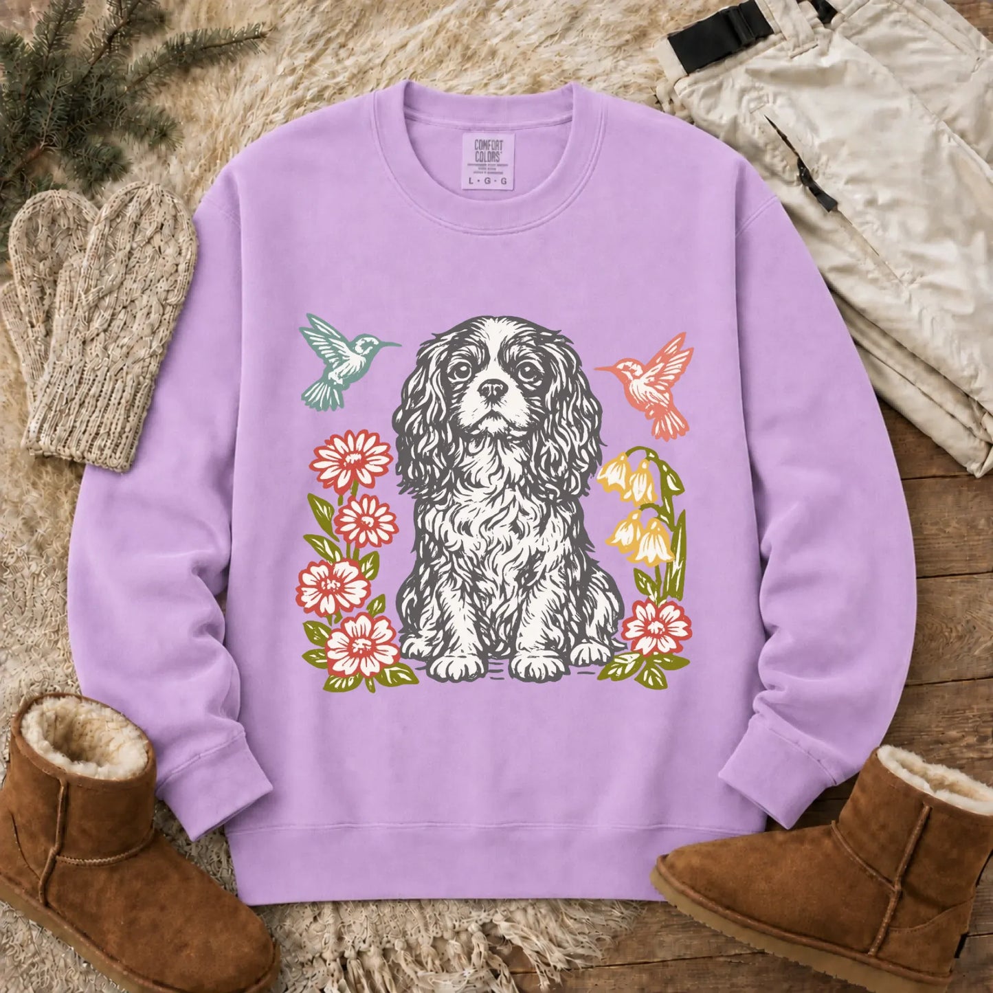 Cavalier Hummingbirds Garden Unisex Sweatshirt Orchid