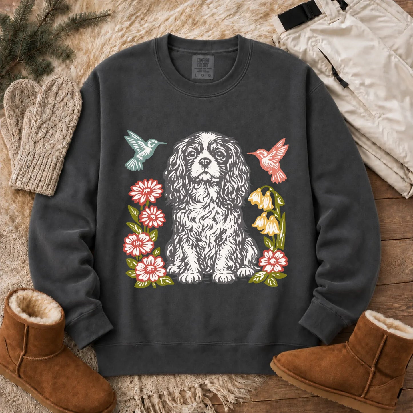Cavalier Hummingbirds Garden Unisex Sweatshirt Pepper