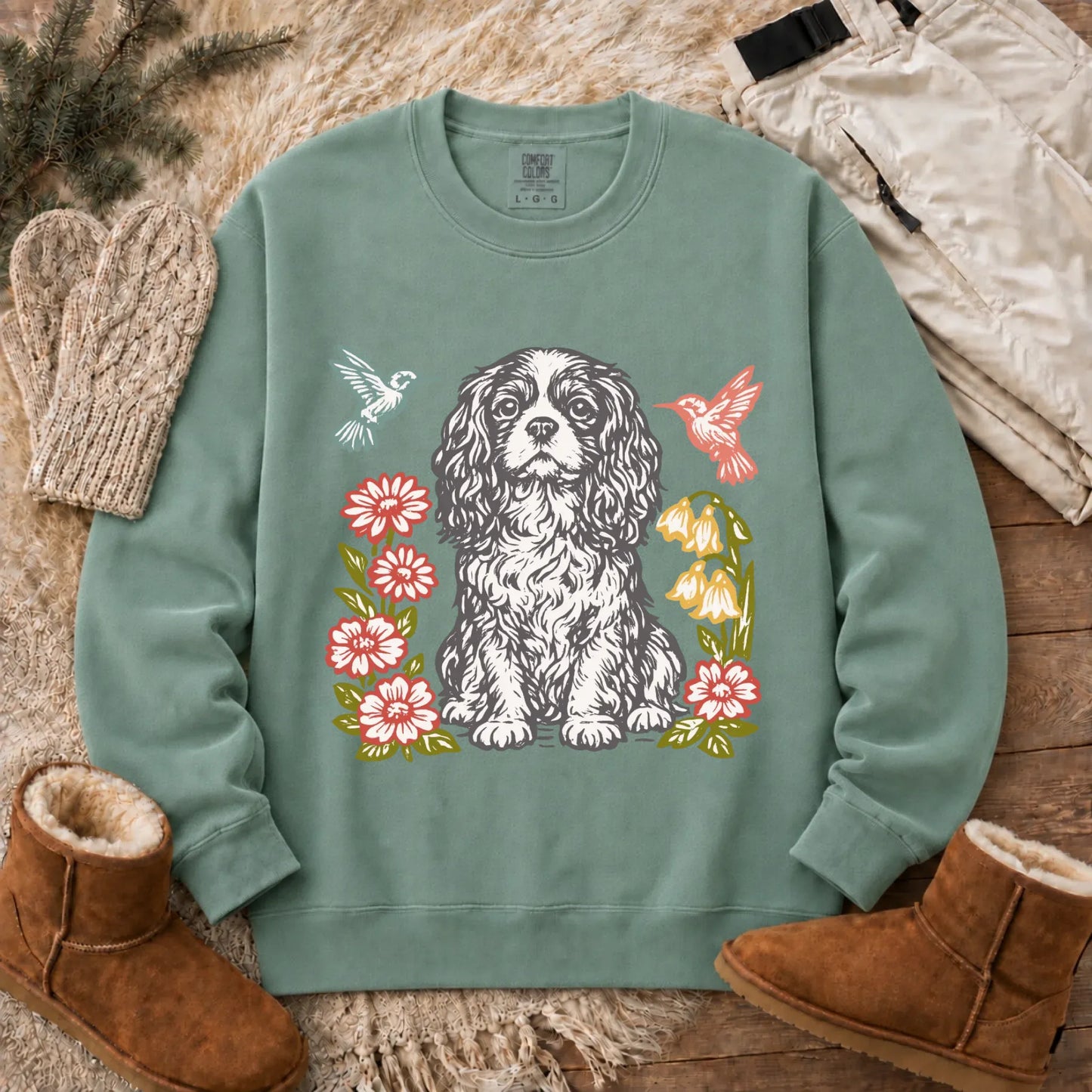 Cavalier Hummingbirds Garden Unisex Sweatshirt Light Green