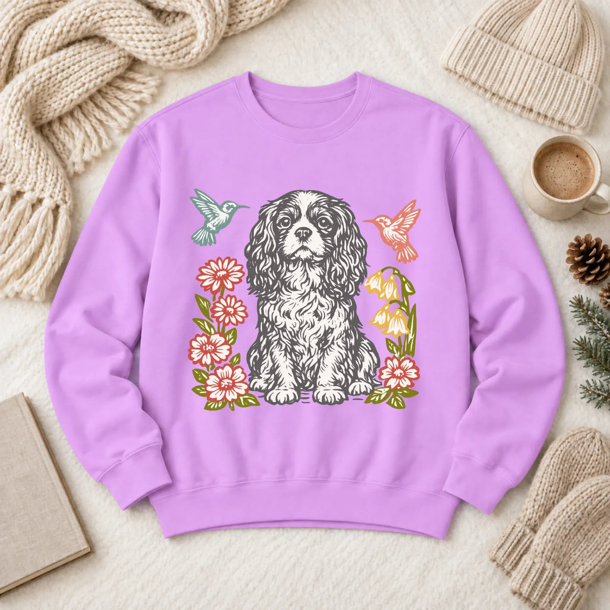 Cavalier Hummingbirds Garden Unisex Sweatshirt Neon Violet