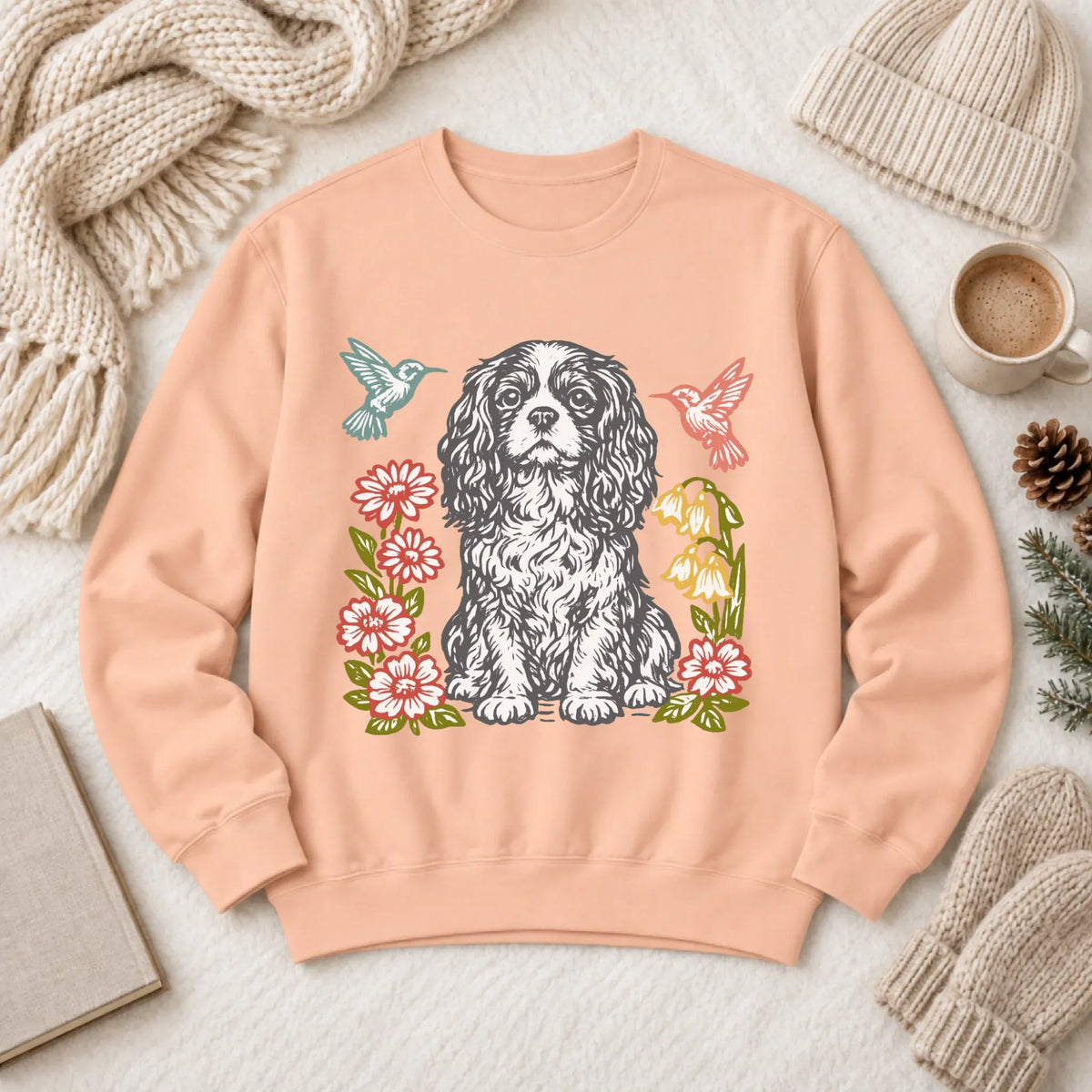 Cavalier Hummingbirds Garden Unisex Sweatshirt Peachy