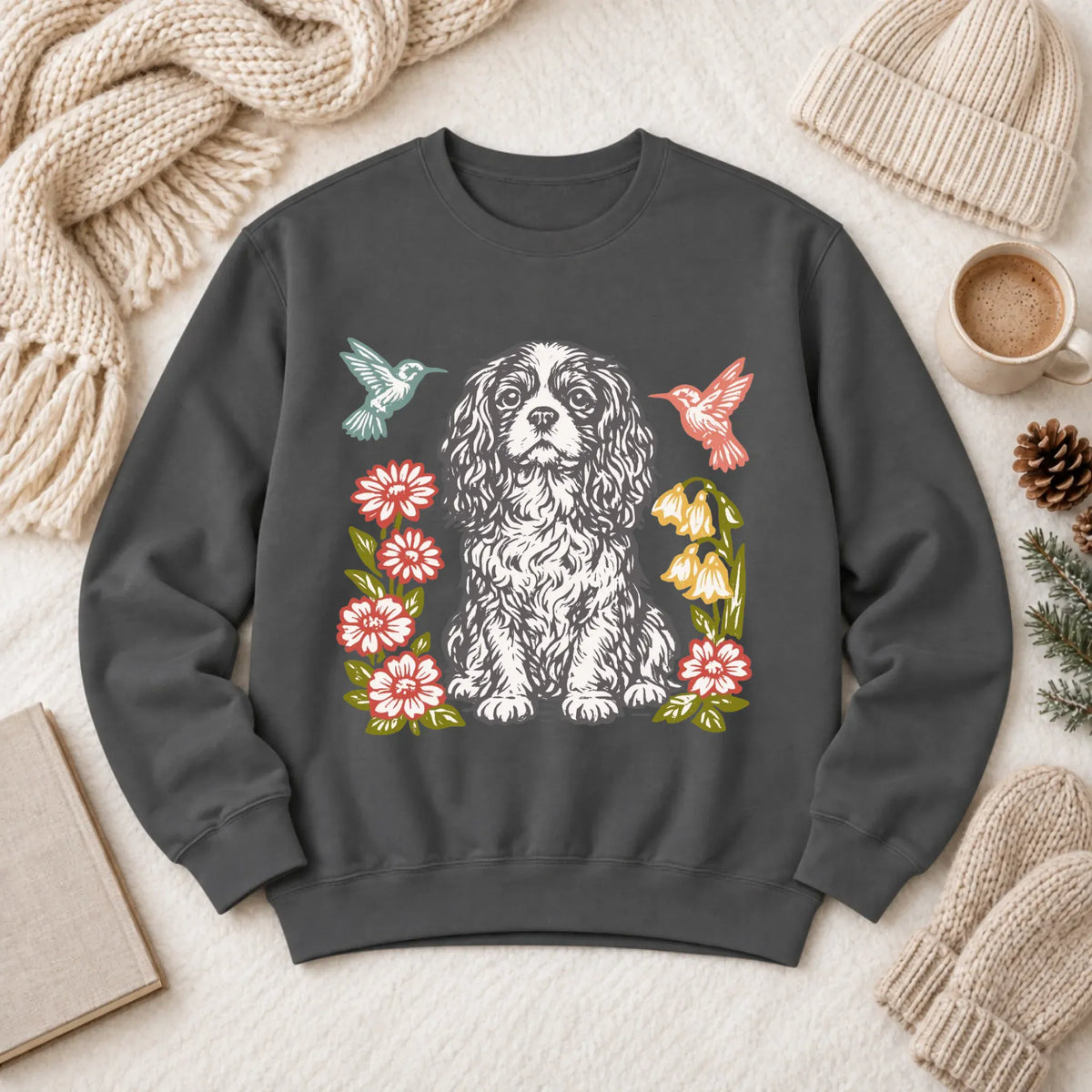 Cavalier Hummingbirds Garden Unisex Sweatshirt Pepper