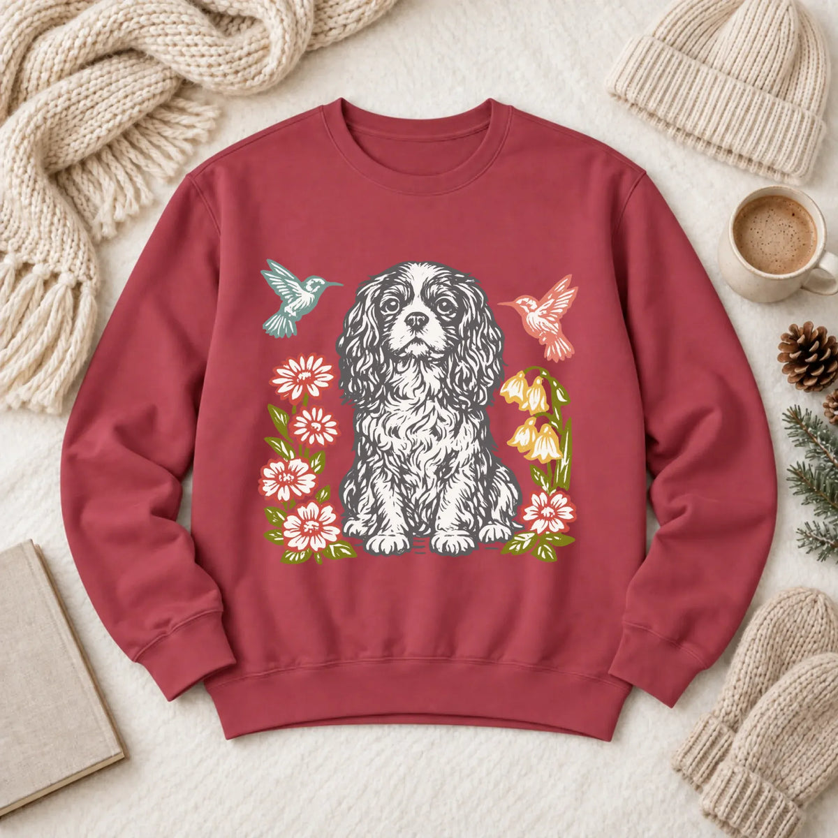 Cavalier Hummingbirds Garden Unisex Sweatshirt Crimson