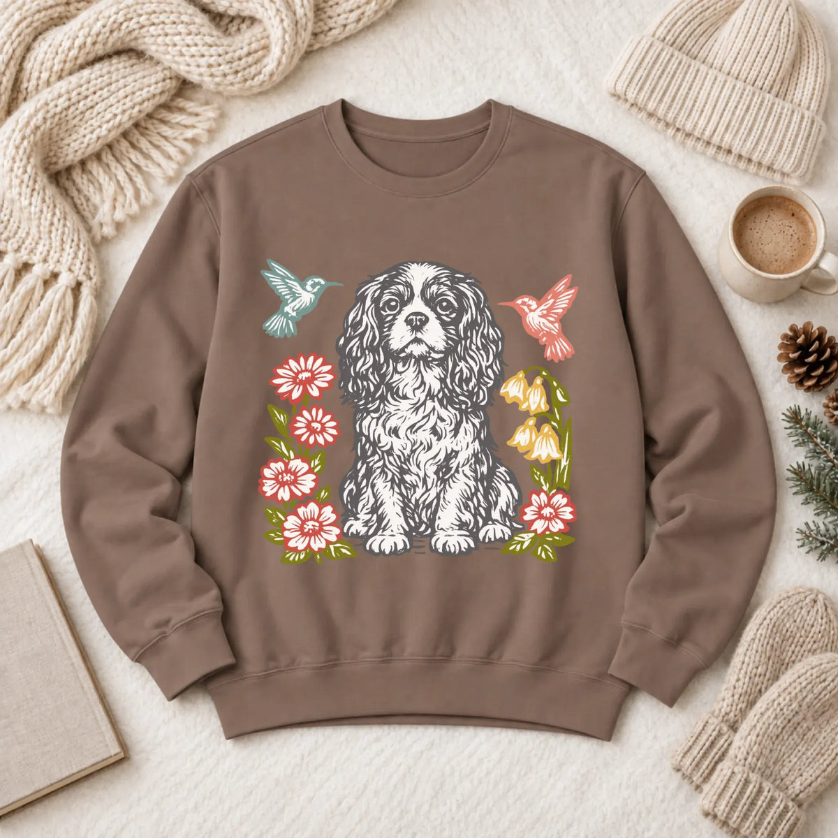 Cavalier Hummingbirds Garden Unisex Sweatshirt Espresso