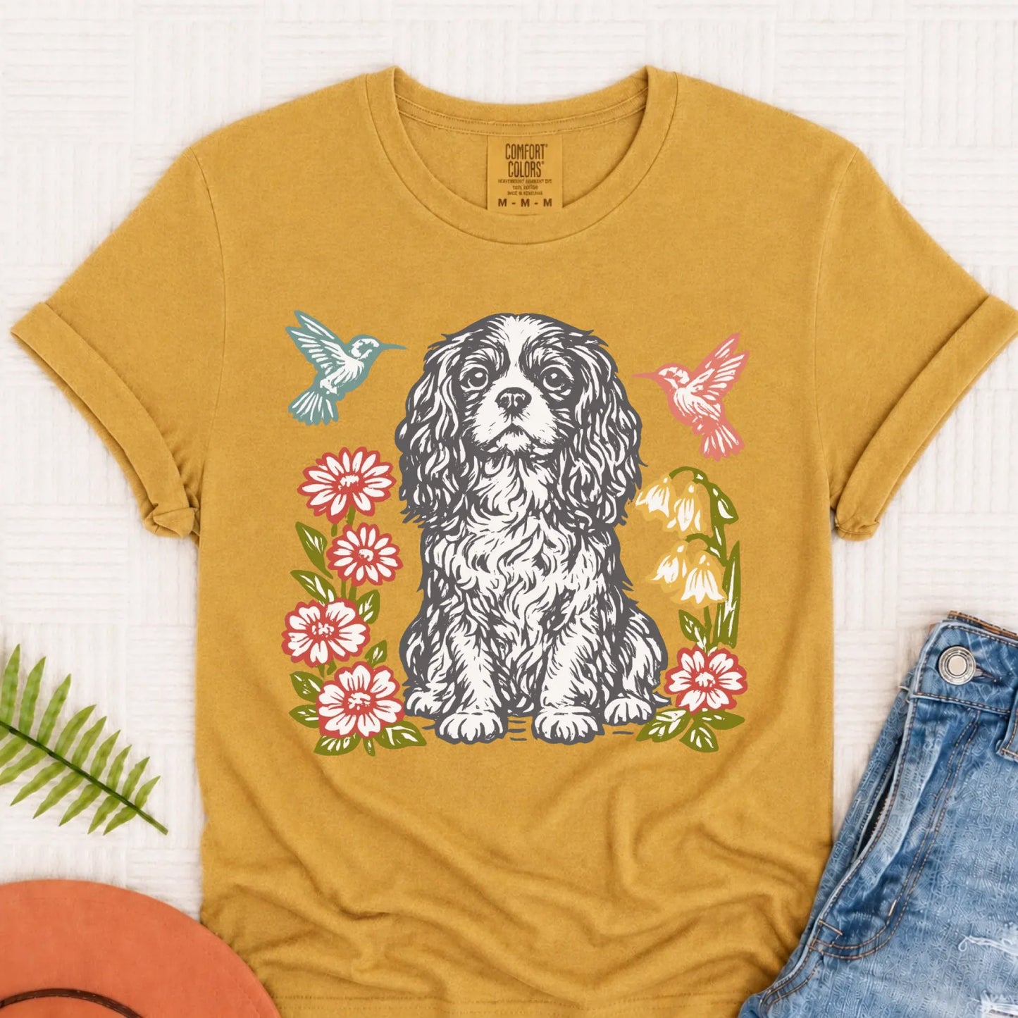 Cavalier Hummingbirds Garden Unisex TShirt Mustard