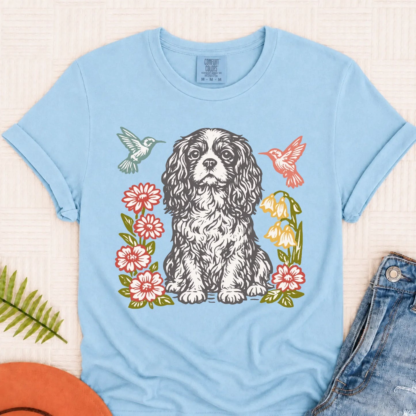 Cavalier Hummingbirds Garden Unisex TShirt Chambray