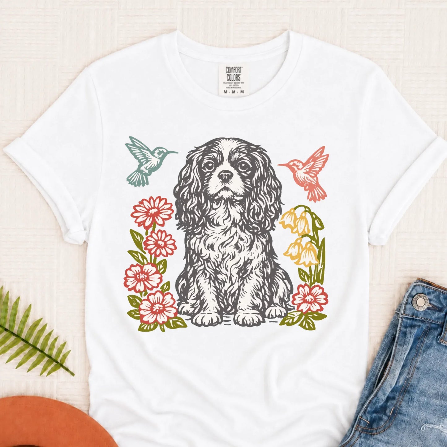 Cavalier Hummingbirds Garden Unisex TShirt White