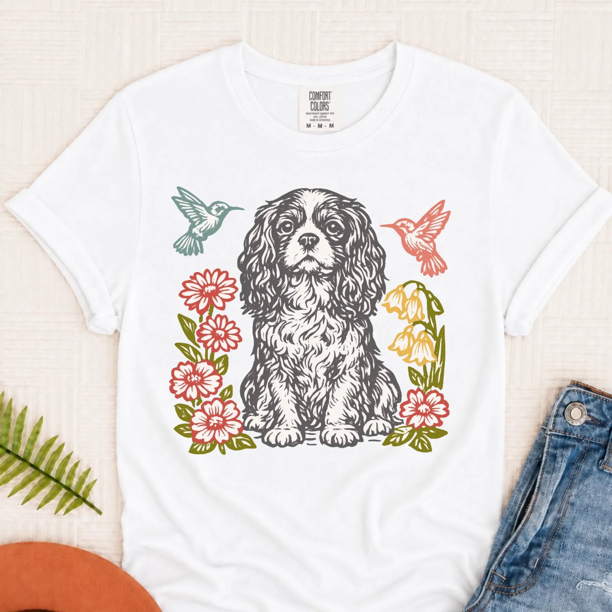 Cavalier Hummingbirds Garden Unisex TShirt White