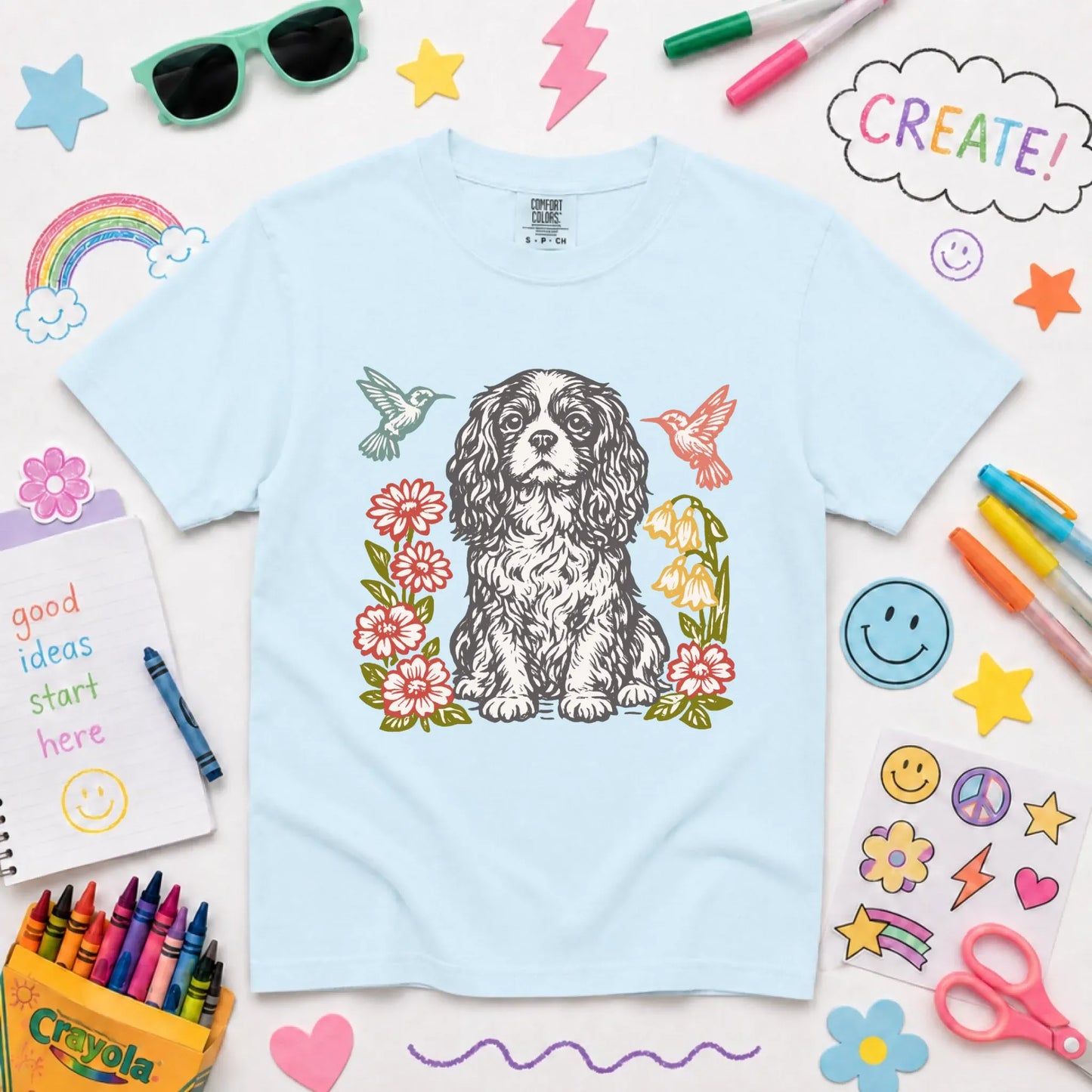 Cavalier Hummingbirds Garden Unisex YOUTH TShirt NEW Youth Midweight Tee Chambray