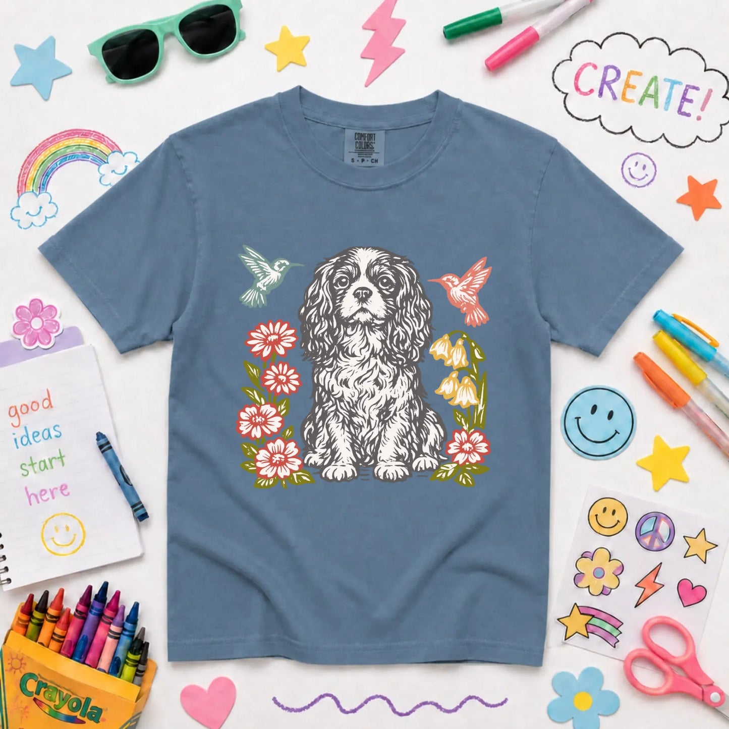 Cavalier Hummingbirds Garden Unisex YOUTH TShirt NEW Youth Midweight Tee Blue Jean