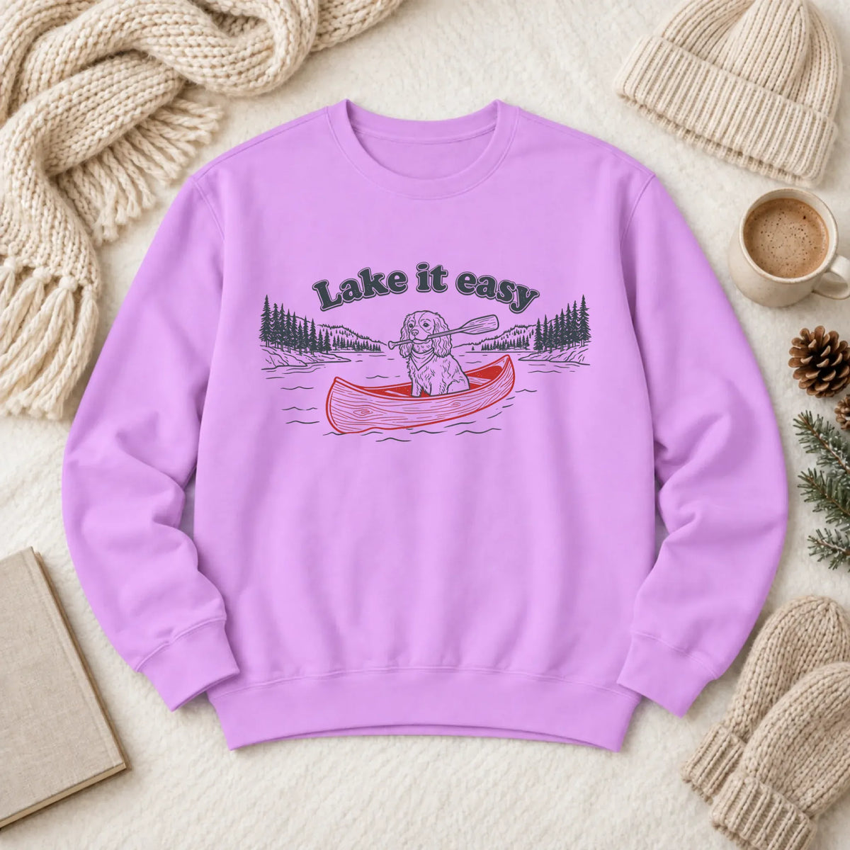 Cavalier Kayaking Lake Summer Camp Sweatshirt Neon Violet