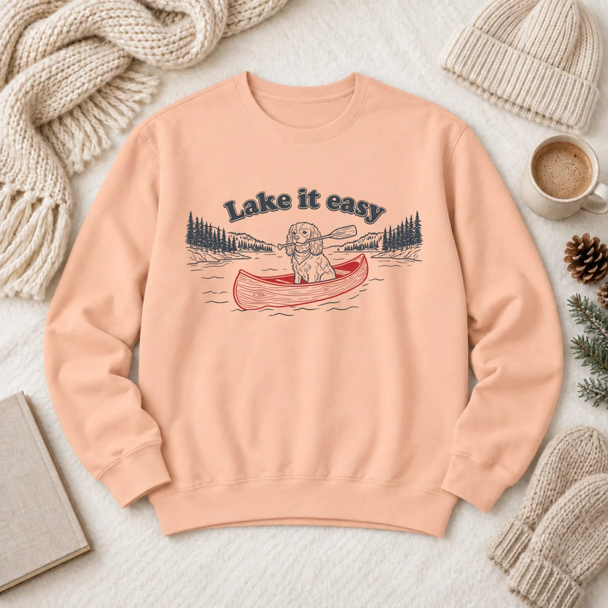 Cavalier Kayaking Lake Summer Camp Sweatshirt Peachy