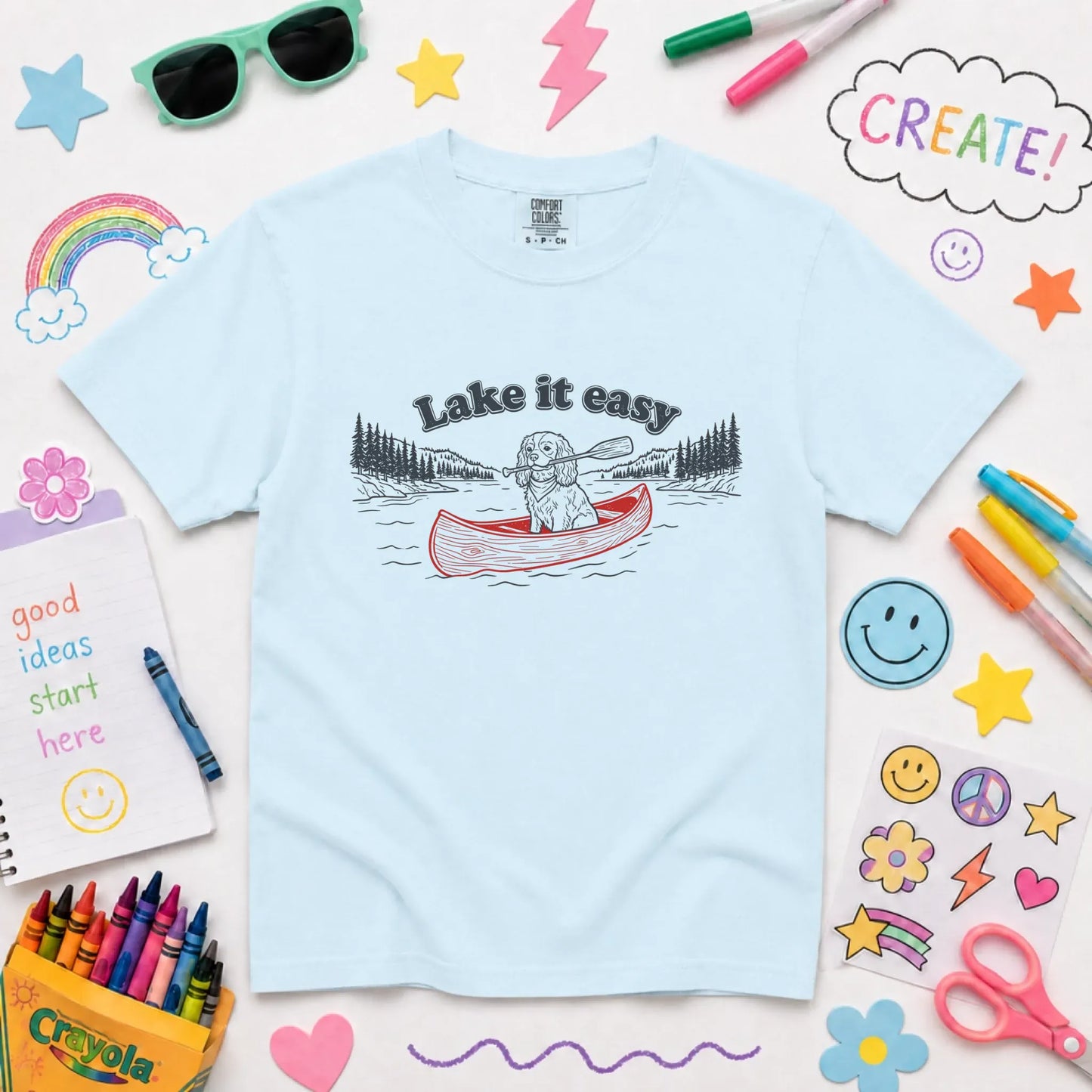 Customizer NEW Youth Midweight Tee / Chambray / XS Cavalier Kayaking Lake Summer Camp Unisex YOUTH TShirt