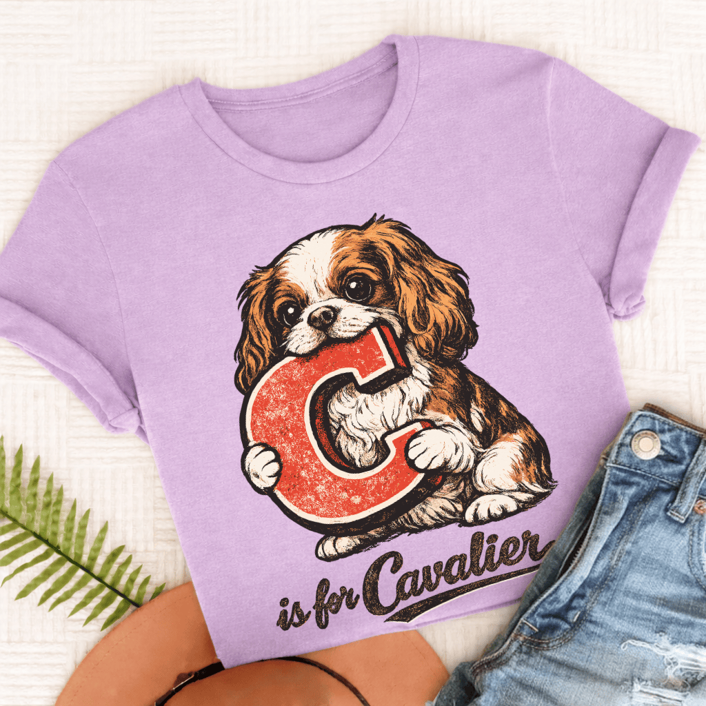 Cavalier King Charles Alphabet Unisex TShirt Comfort Colors Orchid