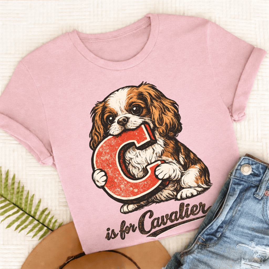 Cavalier King Charles Alphabet Unisex TShirt Comfort Colors Blossom