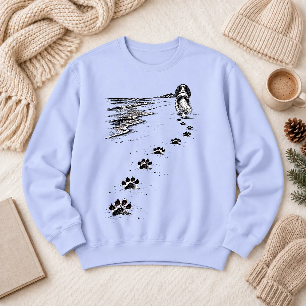Cavalier King Charles Beach Walk Unisex Sweatshirt Hydrangea