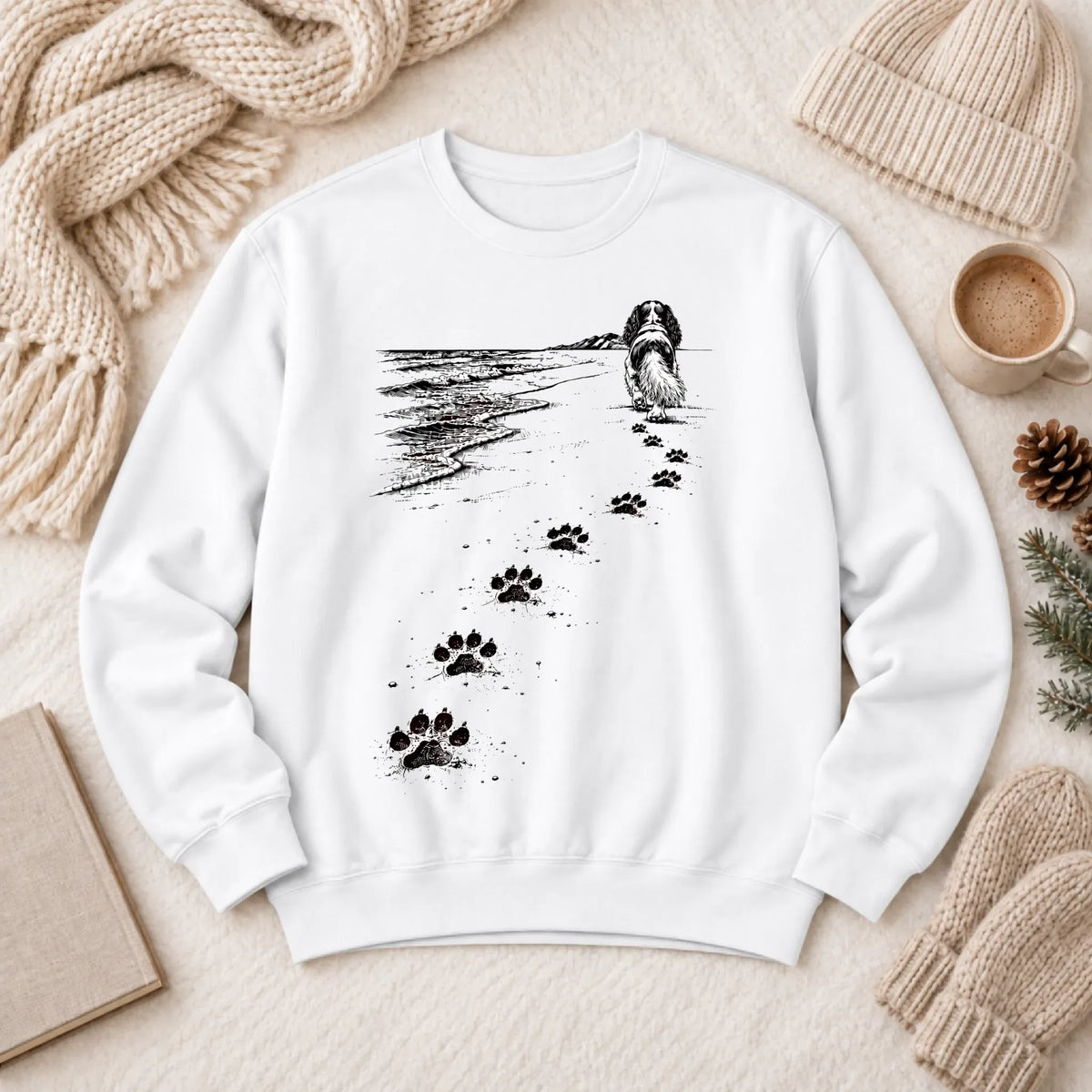 Cavalier King Charles Beach Walk Unisex Sweatshirt White