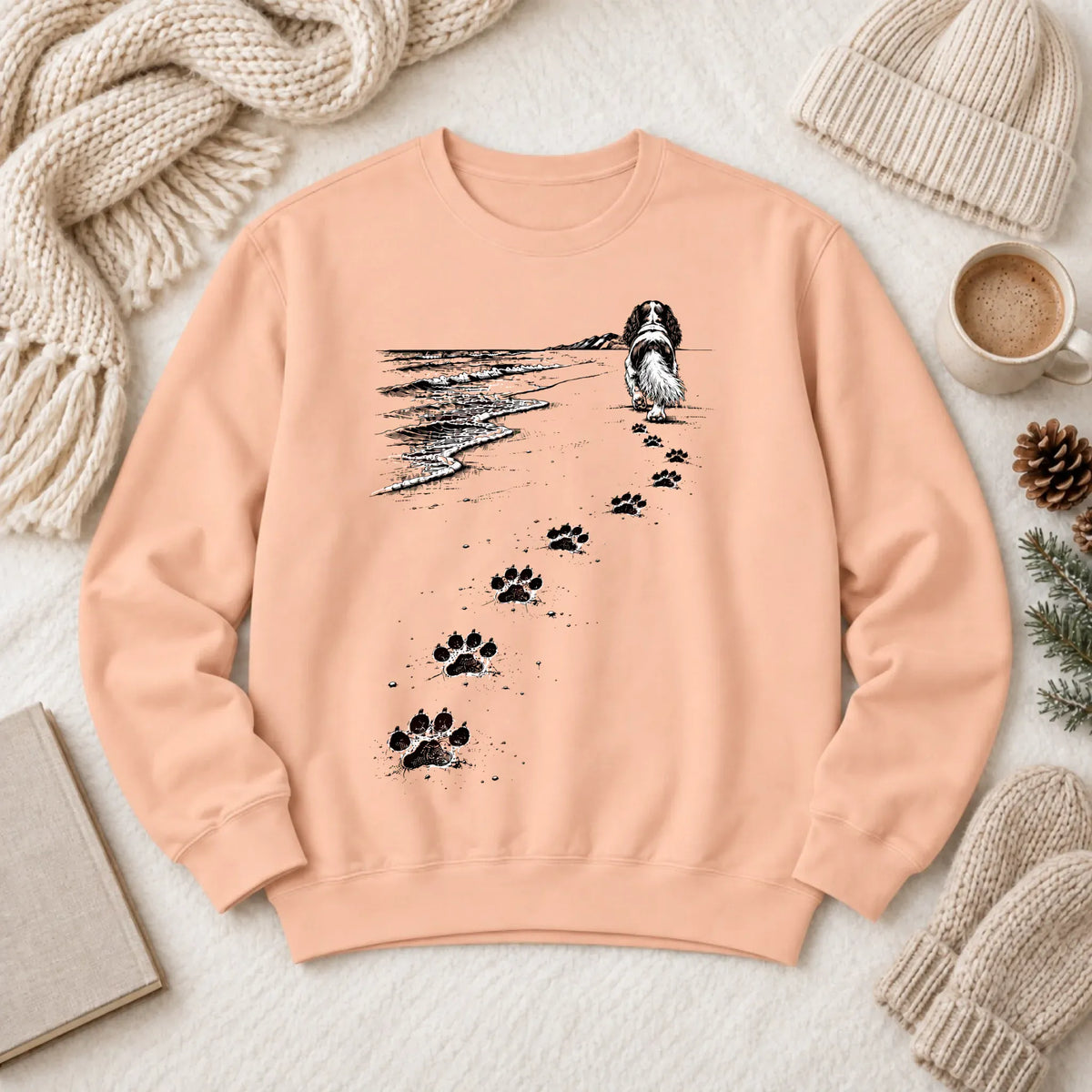 Cavalier King Charles Beach Walk Unisex Sweatshirt Peachy