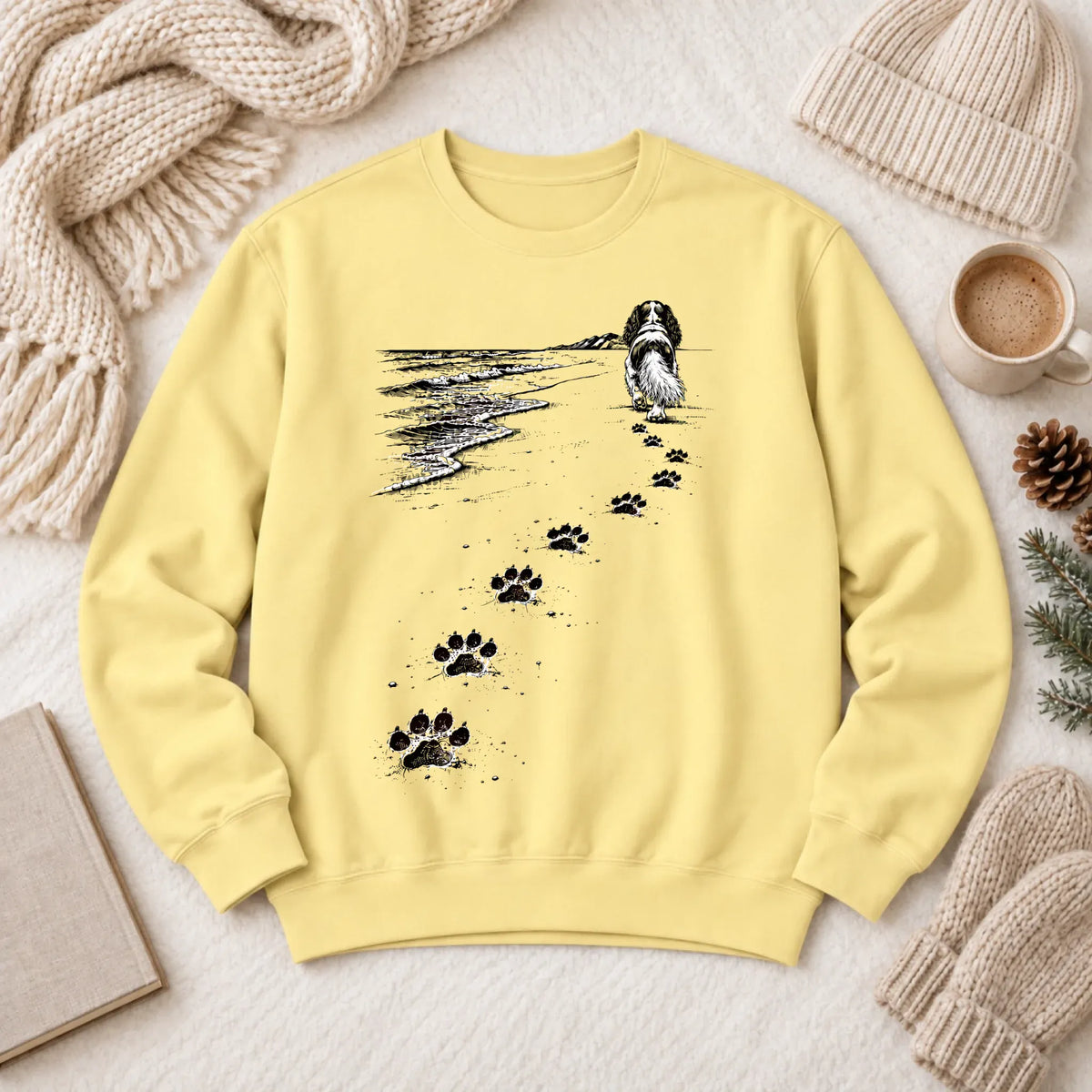 Cavalier King Charles Beach Walk Unisex Sweatshirt Butter
