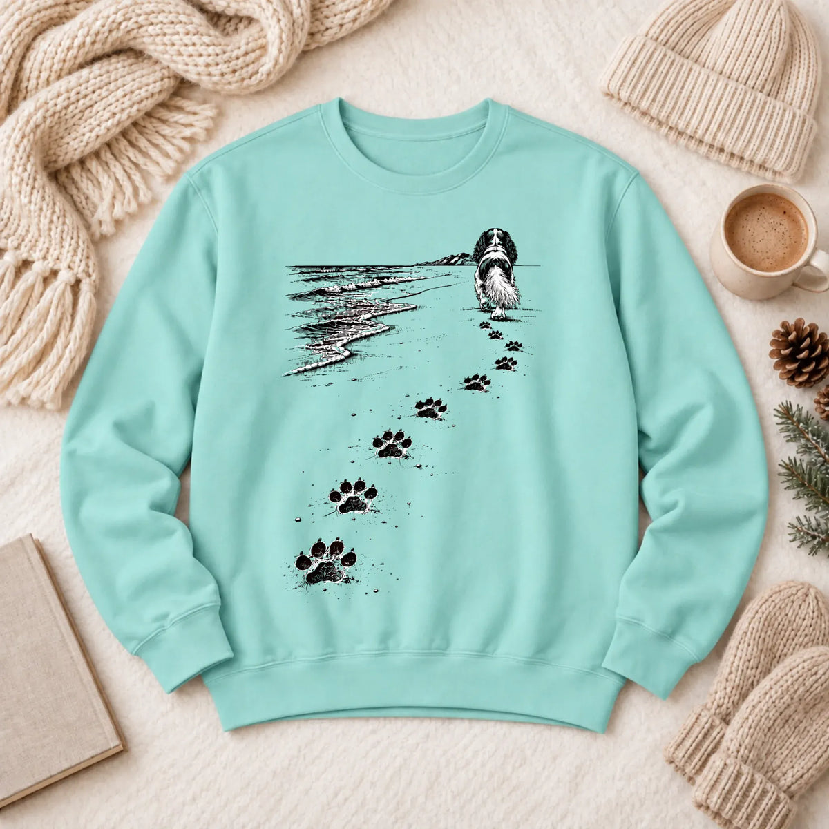 Cavalier King Charles Beach Walk Unisex Sweatshirt Chalky Mint