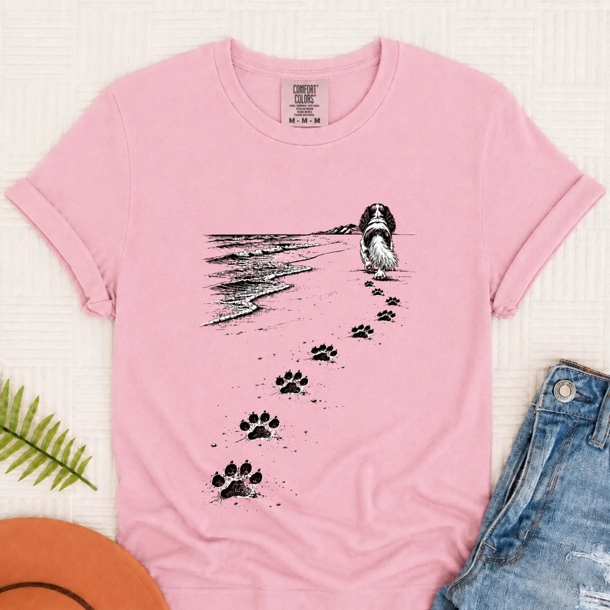 Cavalier King Charles Beach Walk Unisex TShirt Blossom