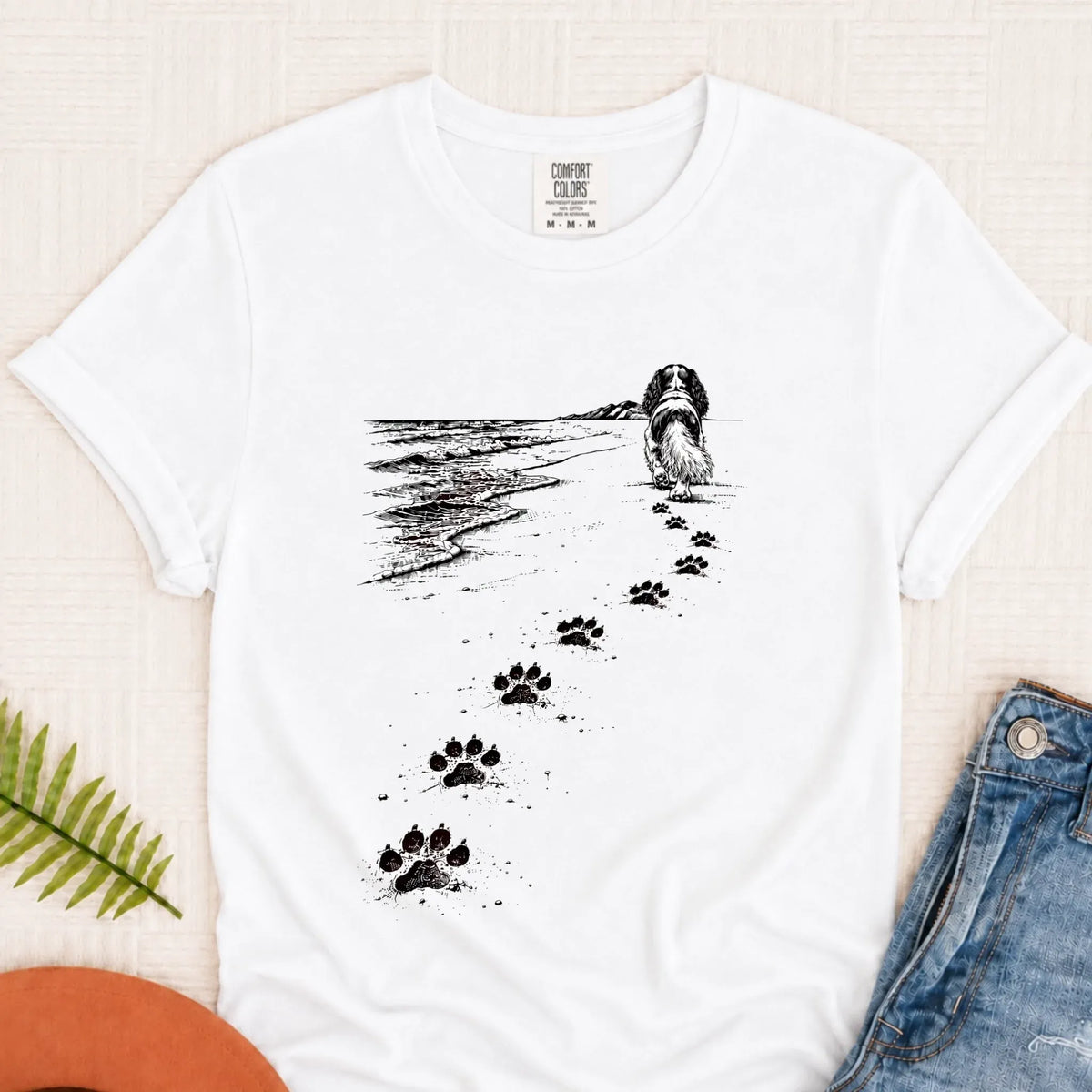 Cavalier King Charles Beach Walk Unisex TShirt White