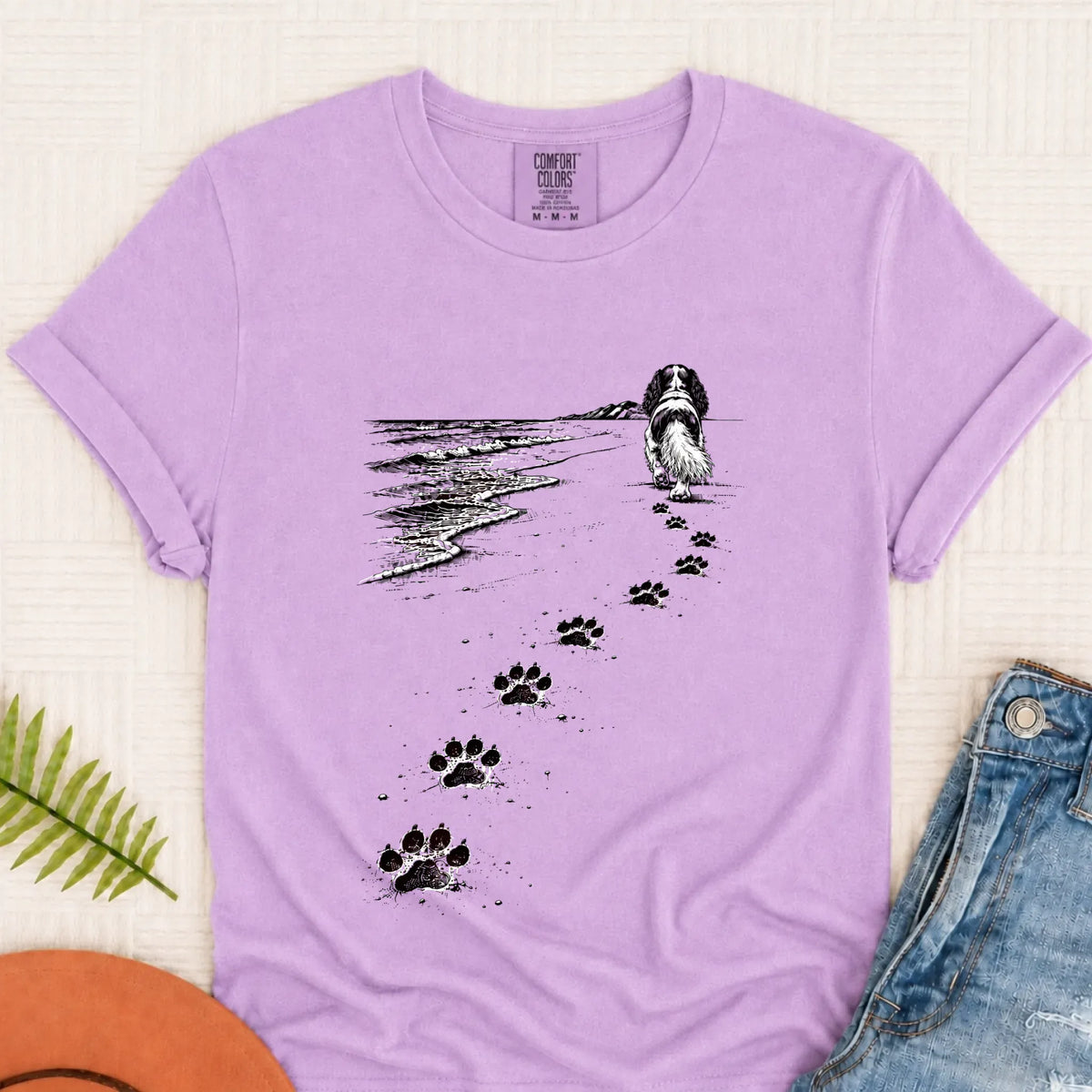 Cavalier King Charles Beach Walk Unisex TShirt Orchid
