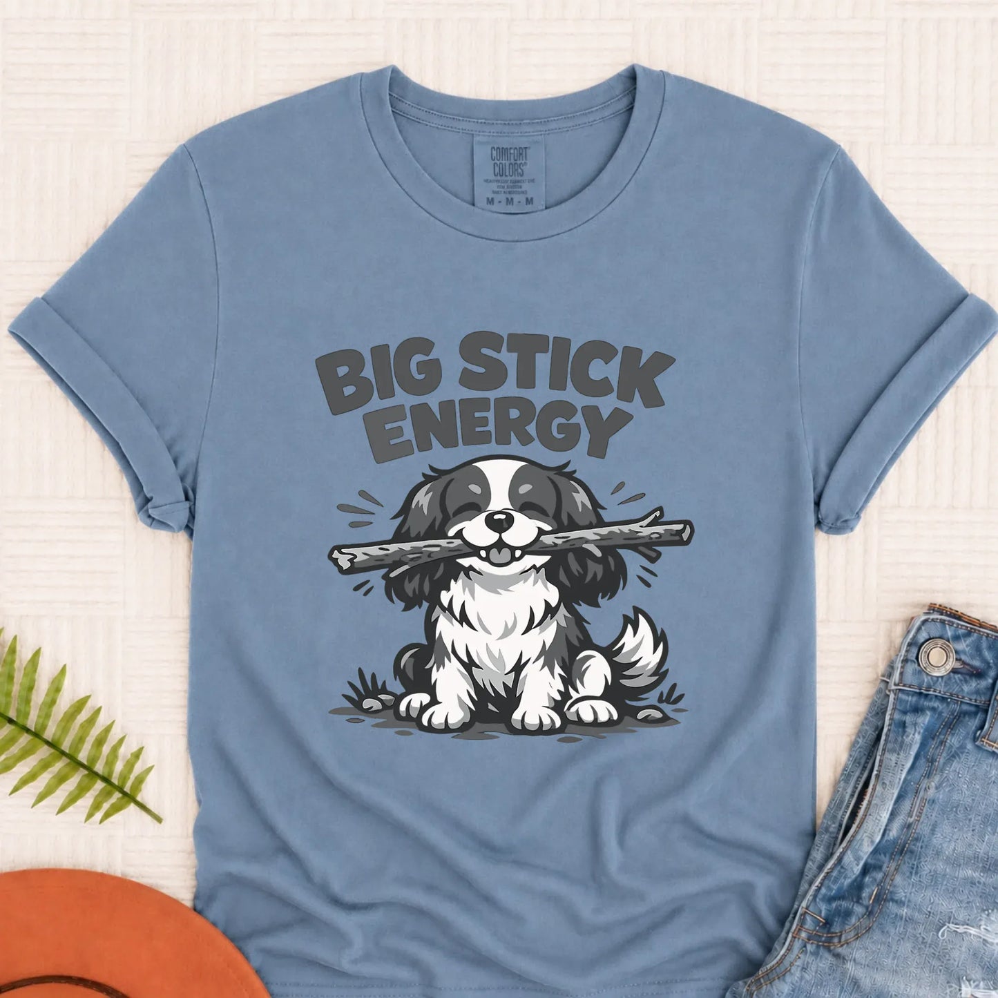 Cavalier King Charles Big Stick Energy Unisex TShirt Blue Jean