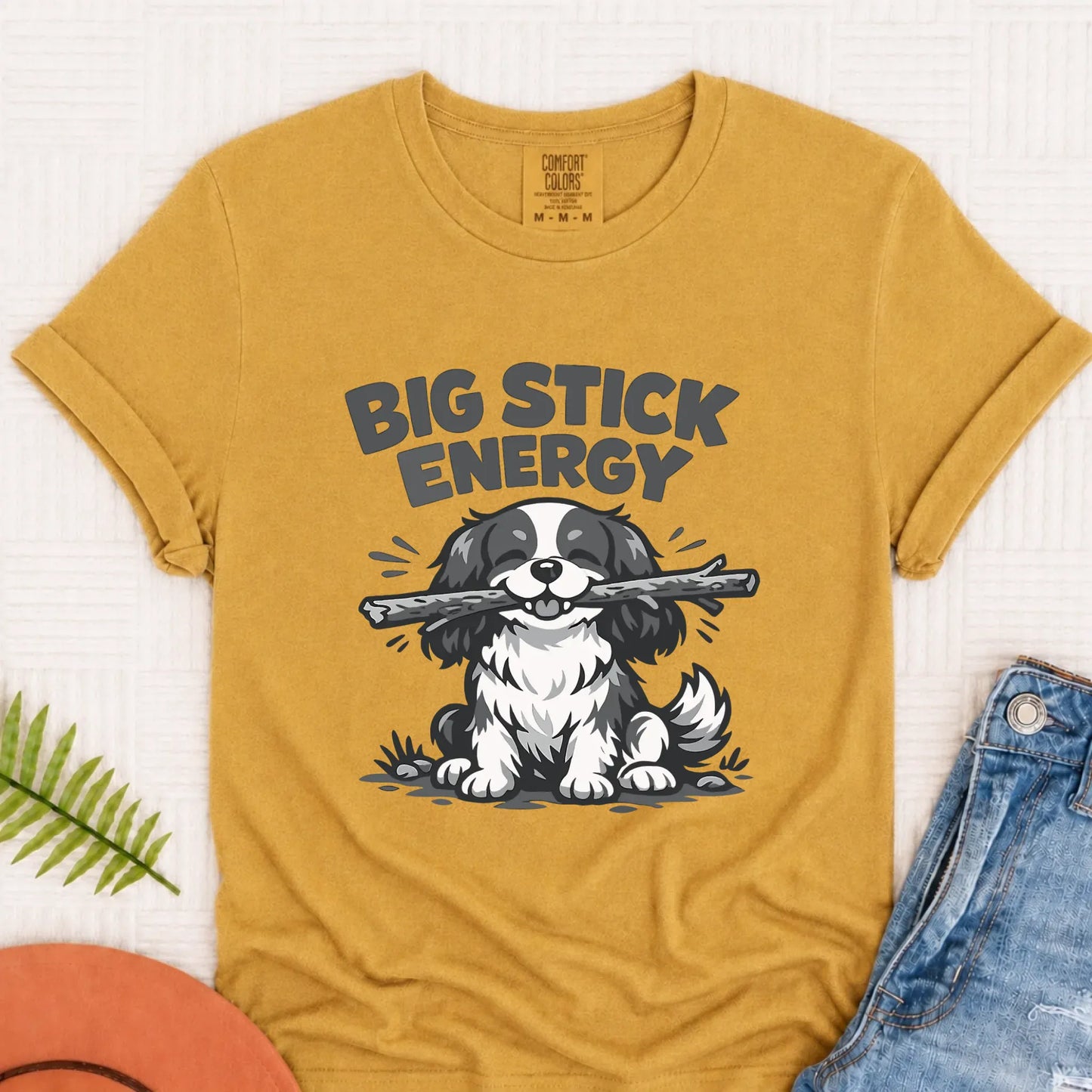 Cavalier King Charles Big Stick Energy Unisex TShirt Mustard