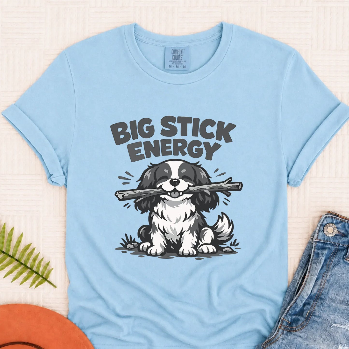 Cavalier King Charles Big Stick Energy Unisex TShirt Chambray