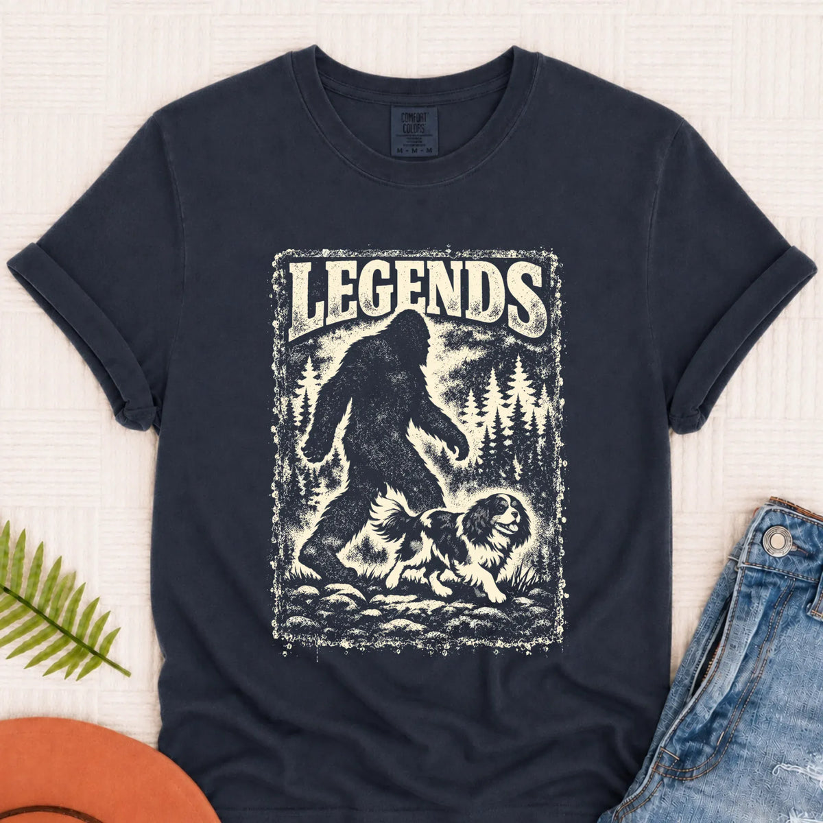 Cavalier King Charles Bigfoot Unisex Tshirt Navy