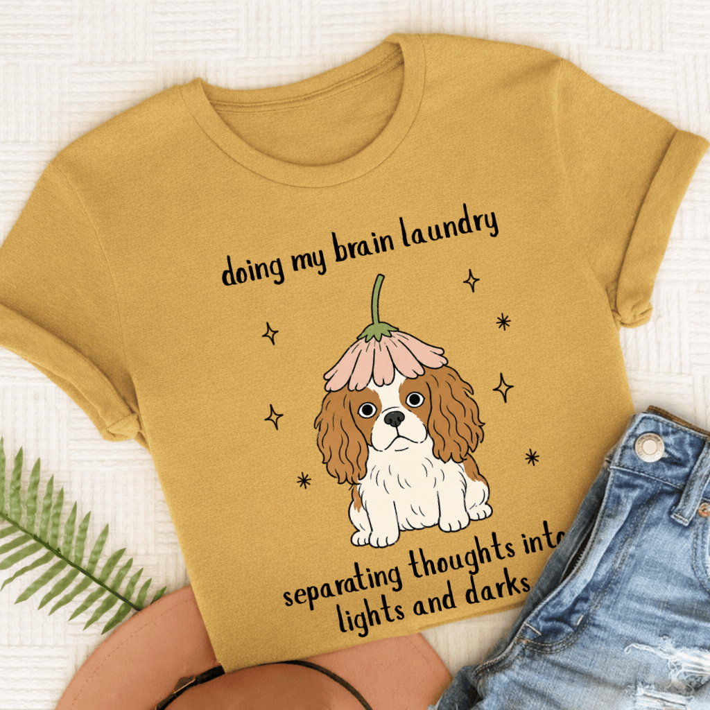 Cavalier King Charles Brain Laundry Unisex TShirt Comfort Colors Mustard