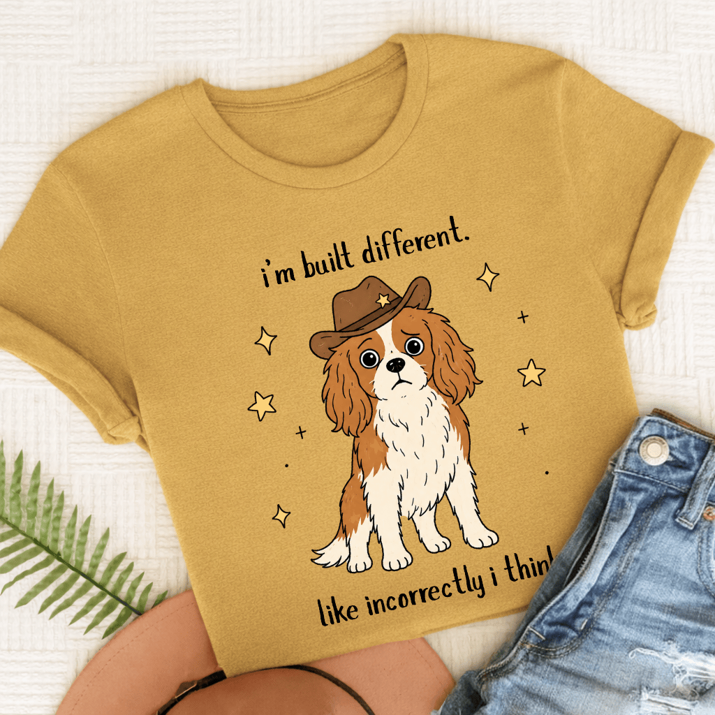 Cavalier King Charles Built Different Unisex TShirt Comfort Colors Mustard