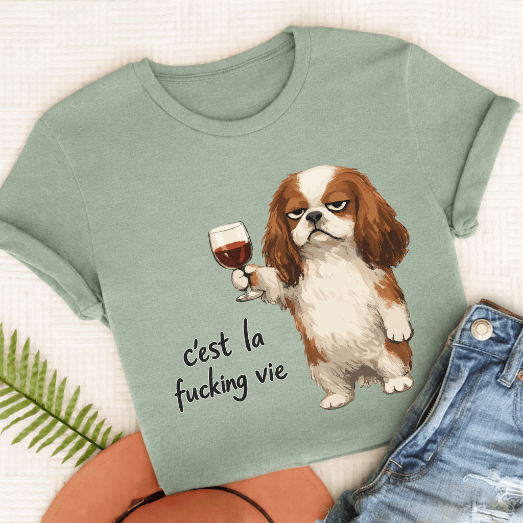 Cavalier King Charles C'est La Vie Unisex TShirt Comfort Colors Bay