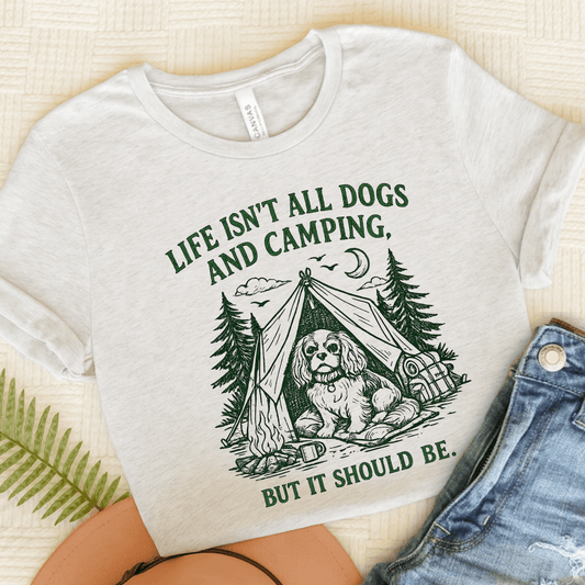 Cavalier King Charles Camping Unisex TShirt Ash