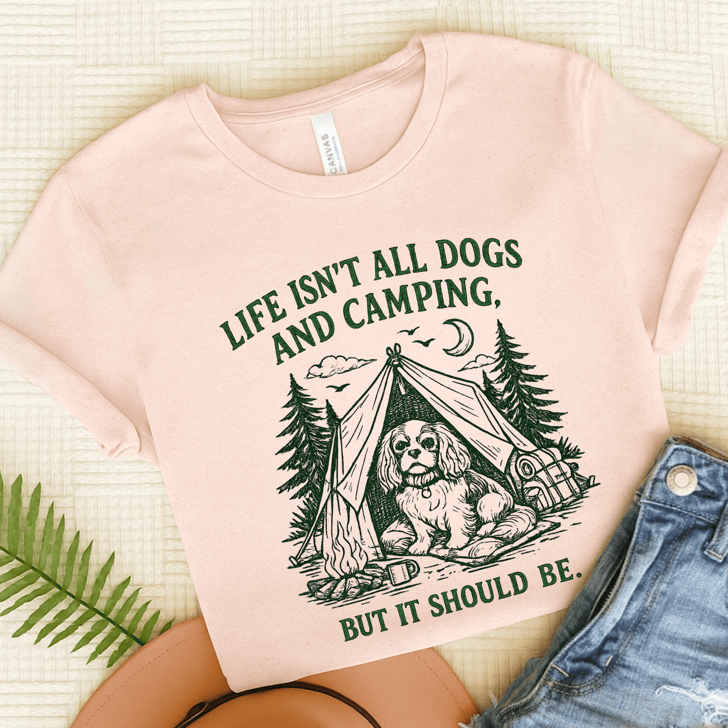 Cavalier King Charles Camping Unisex TShirt Soft Pink