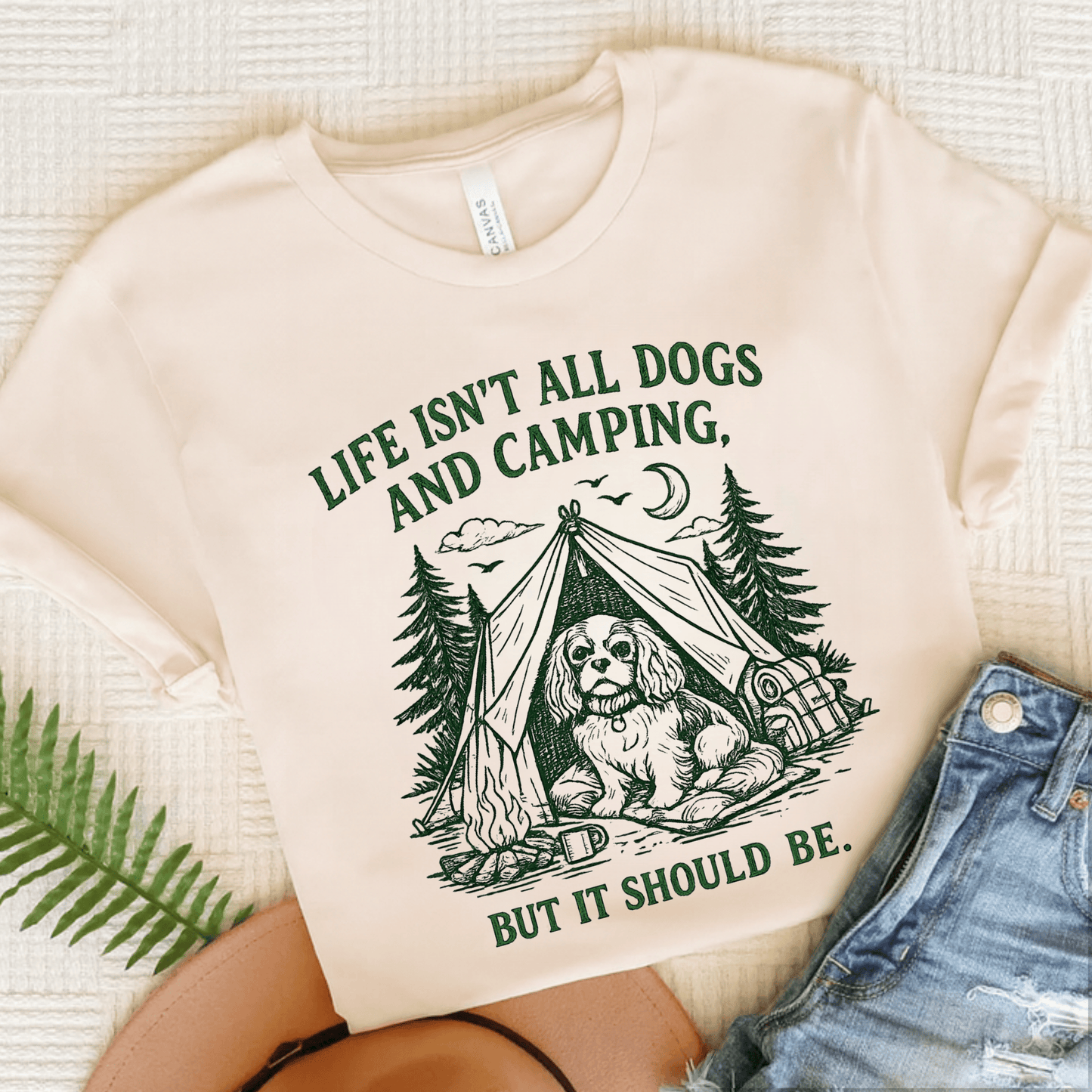 Cavalier King Charles Camping Unisex TShirt Natural
