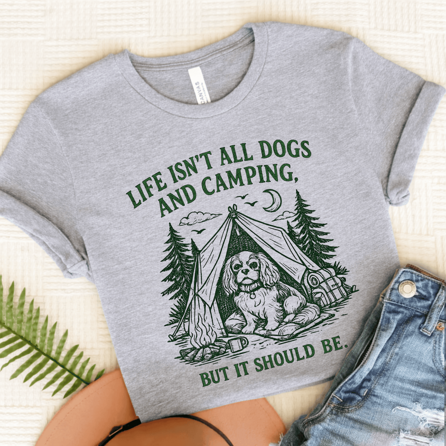 Cavalier King Charles Camping Unisex TShirt Athletic Heather