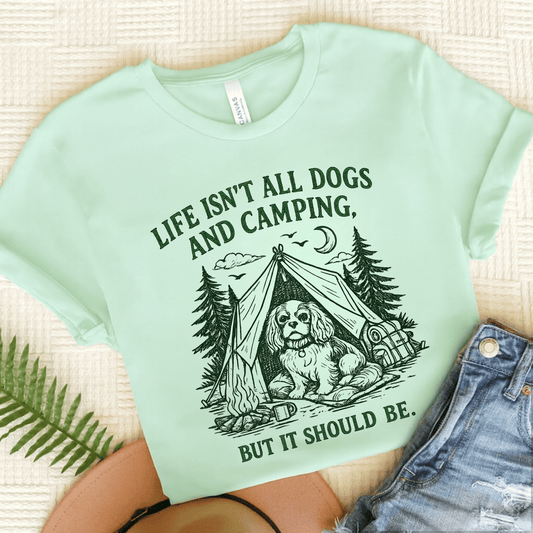 Cavalier King Charles Camping Unisex TShirt Heather Mint
