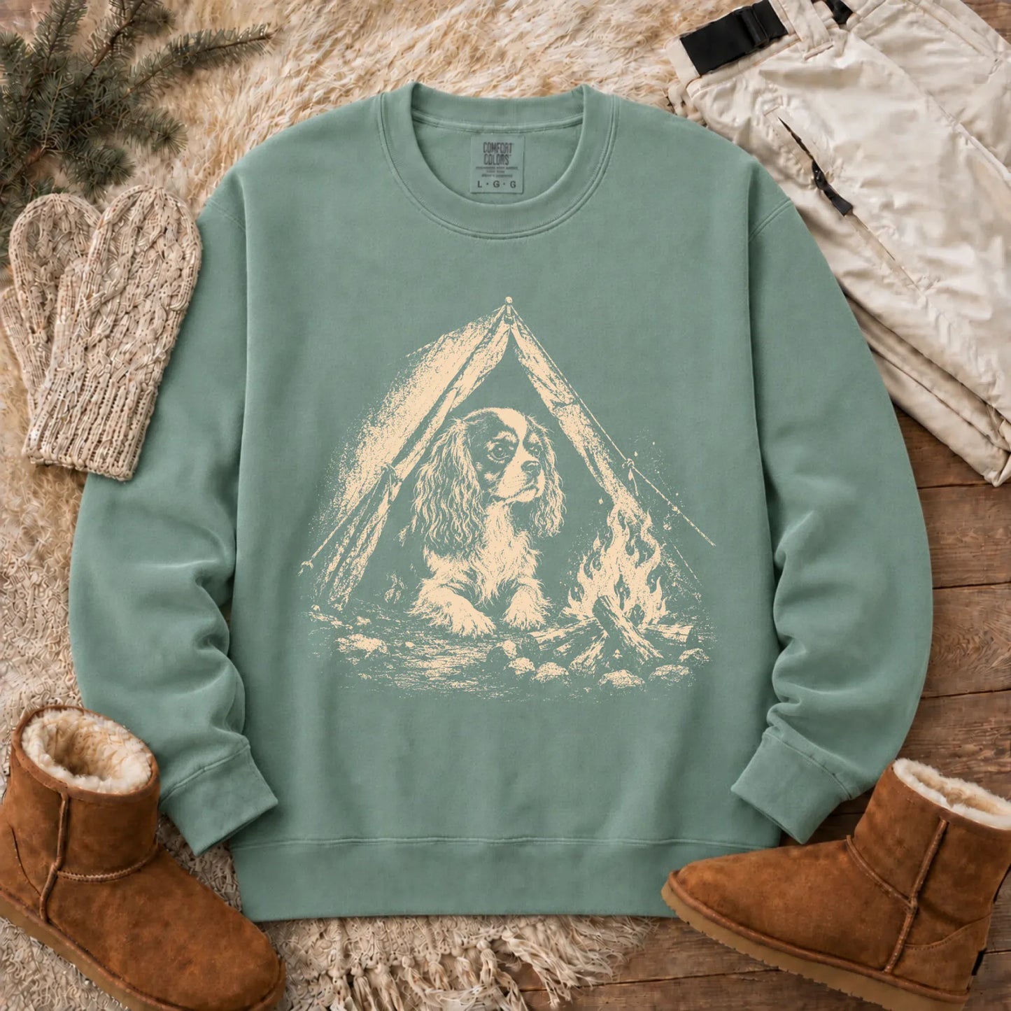 Sweatshirt Light Green / S Cavalier King Charles Camping Unisex Sweatshirt