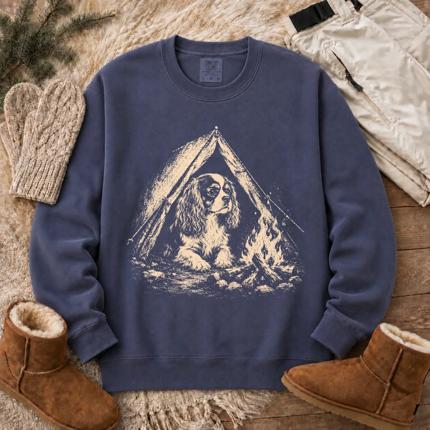 Sweatshirt Denim / S Cavalier King Charles Camping Unisex Sweatshirt